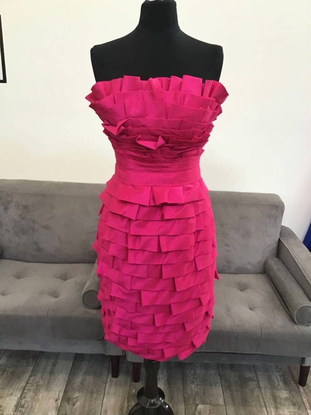 NEW TERANI COUTURE women's midi strapless dress in fuschia